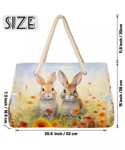 Watercolor Painting Bunny Beach Bags for Women Large Tote Bag with Zipper and Pockets Waterproof Sandproof Accessories Swim P...