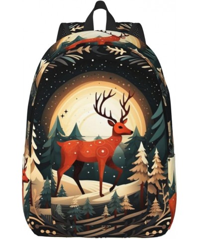 Merry Christmas Deer Print Casual Double Shoulder Daypack,Anti-Theft Travel Canvas Backpack For Men And Women Black Small $18...