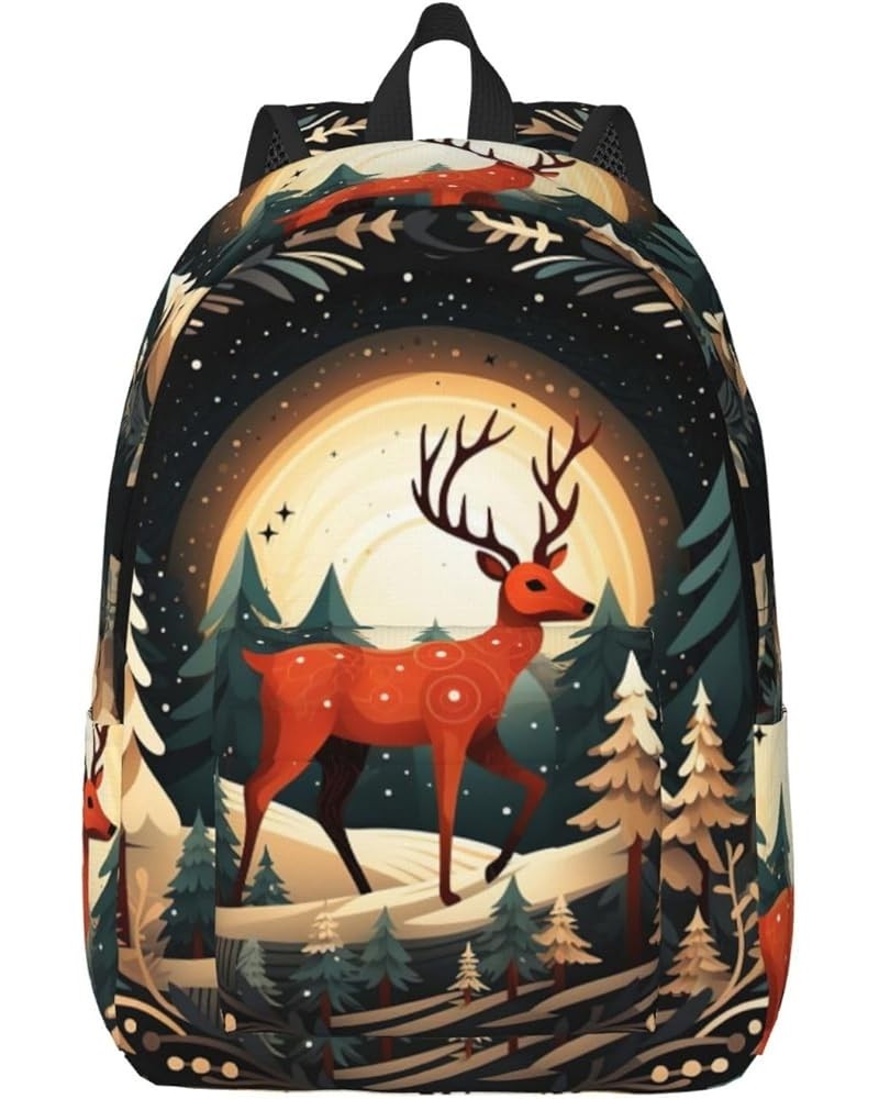 Merry Christmas Deer Print Casual Double Shoulder Daypack,Anti-Theft Travel Canvas Backpack For Men And Women Black Small $18...