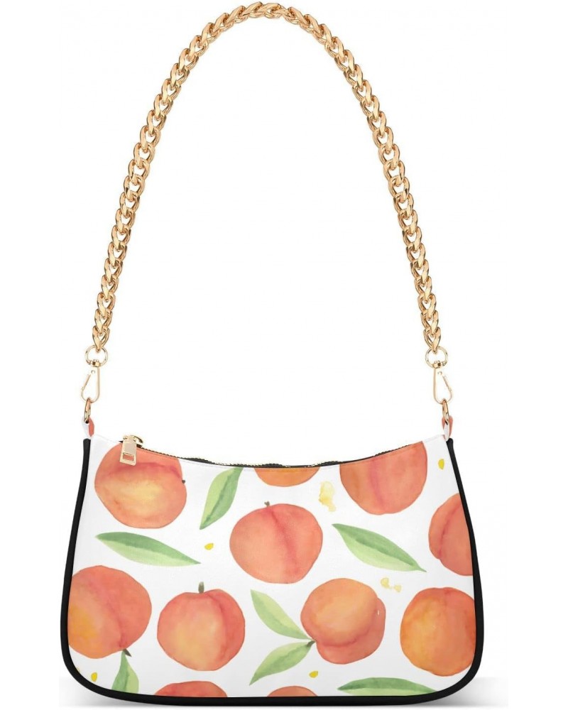 Watercolor Peaches Shoulder Handbags for Women,Women Chain Shoulder Bags,Ladies Tote Handbag Purse $16.49 Shoulder Bags