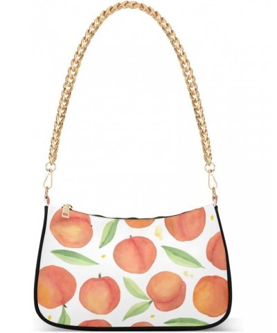 Watercolor Peaches Shoulder Handbags for Women,Women Chain Shoulder Bags,Ladies Tote Handbag Purse $16.49 Shoulder Bags