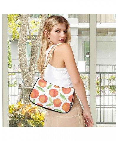 Watercolor Peaches Shoulder Handbags for Women,Women Chain Shoulder Bags,Ladies Tote Handbag Purse $16.49 Shoulder Bags