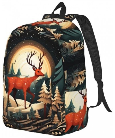 Merry Christmas Deer Print Casual Double Shoulder Daypack,Anti-Theft Travel Canvas Backpack For Men And Women Black Small $18...