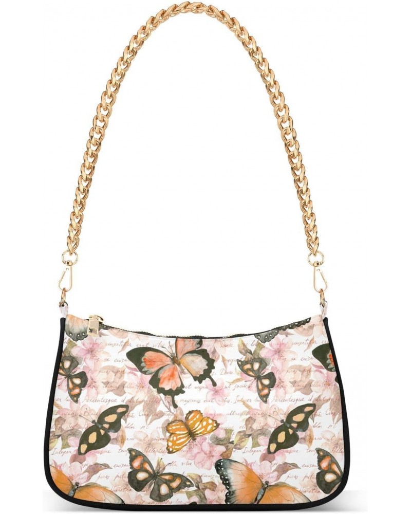 Flowers Butterflies Text Women Shoulder Bag Clutch Chain Purse Handbags with Zipper Pocket Tote Hobo Bag for Vacation Trip $1...