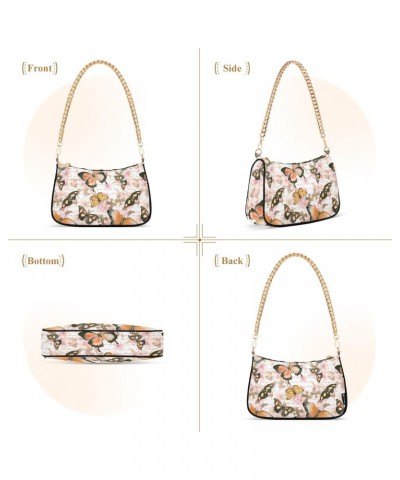 Flowers Butterflies Text Women Shoulder Bag Clutch Chain Purse Handbags with Zipper Pocket Tote Hobo Bag for Vacation Trip $1...