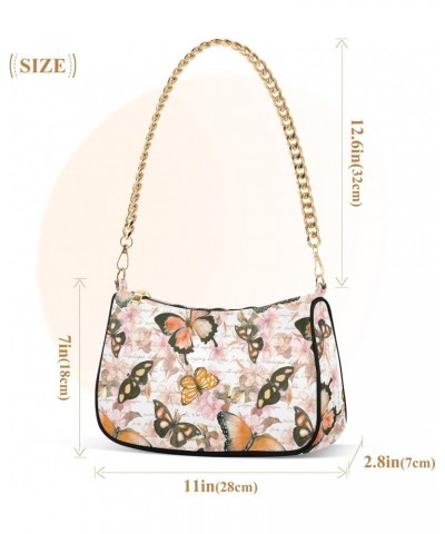 Flowers Butterflies Text Women Shoulder Bag Clutch Chain Purse Handbags with Zipper Pocket Tote Hobo Bag for Vacation Trip $1...