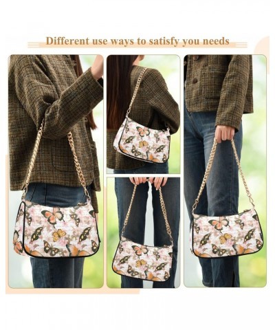 Flowers Butterflies Text Women Shoulder Bag Clutch Chain Purse Handbags with Zipper Pocket Tote Hobo Bag for Vacation Trip $1...