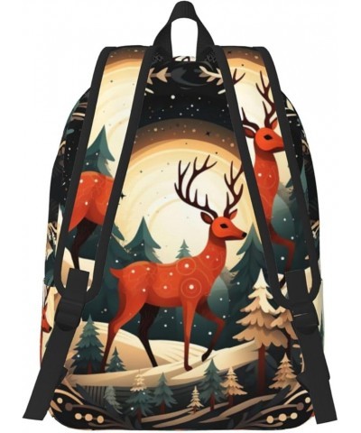 Merry Christmas Deer Print Casual Double Shoulder Daypack,Anti-Theft Travel Canvas Backpack For Men And Women Black Small $18...