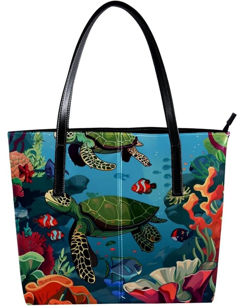 Tote Bags, Large Tote Bags for Women, Tote Bag with Zipper, Turtle Crab Tropical Fish Coral Cartoon, Womens Tote Bag Design 5...