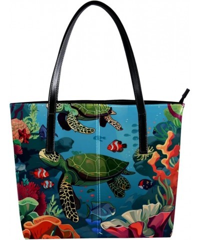 Tote Bags, Large Tote Bags for Women, Tote Bag with Zipper, Turtle Crab Tropical Fish Coral Cartoon, Womens Tote Bag Design 5...