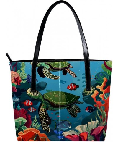 Tote Bags, Large Tote Bags for Women, Tote Bag with Zipper, Turtle Crab Tropical Fish Coral Cartoon, Womens Tote Bag Design 5...