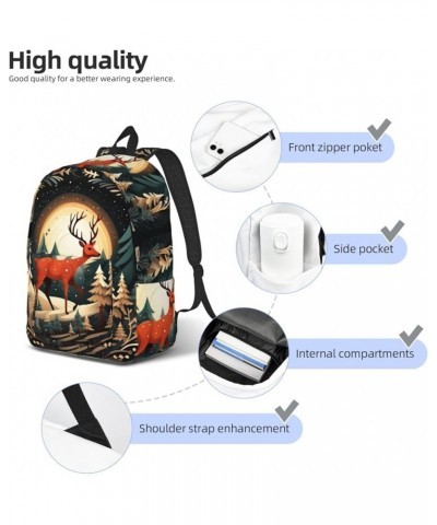 Merry Christmas Deer Print Casual Double Shoulder Daypack,Anti-Theft Travel Canvas Backpack For Men And Women Black Small $18...