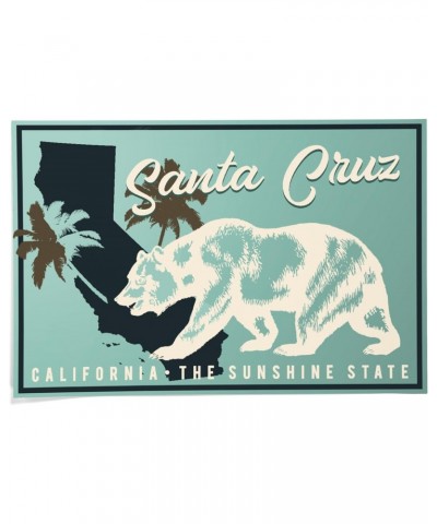 24x36 Inch Giclee Print, Santa Cruz, California, State Bear on Blue $20.50 Totes