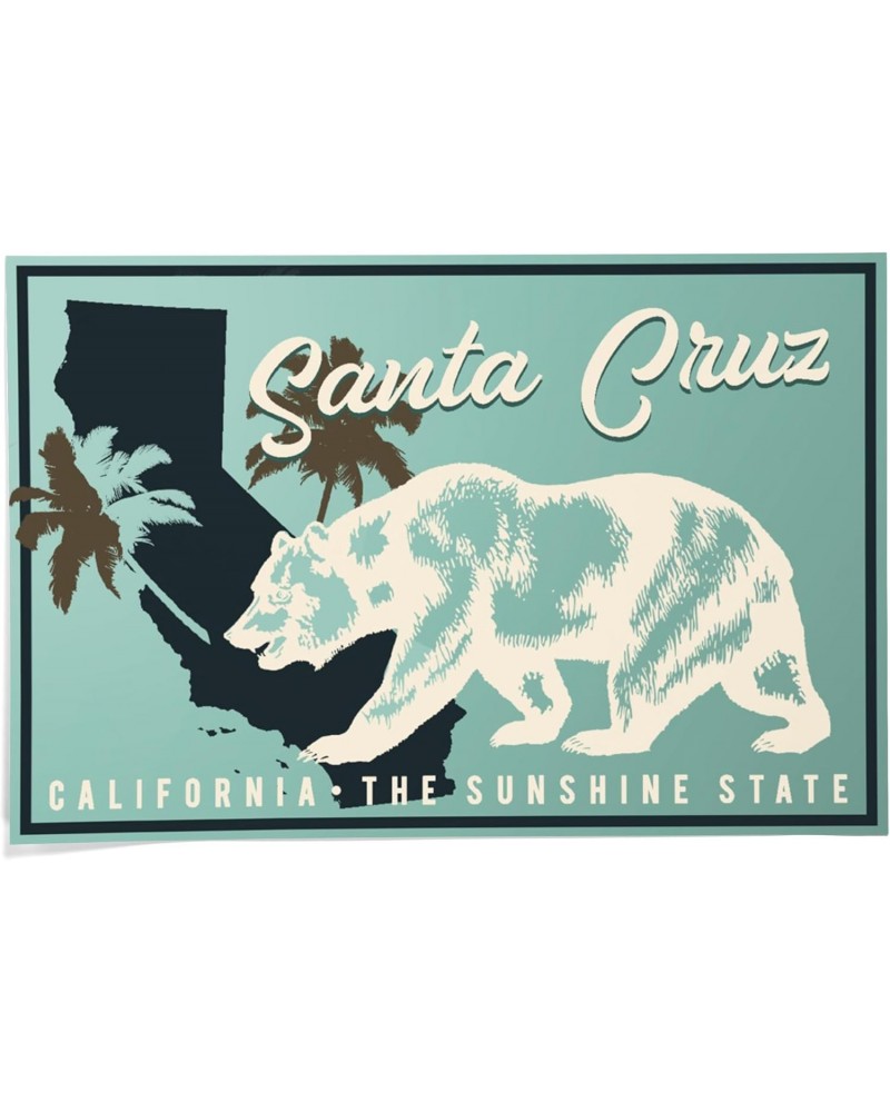 24x36 Inch Giclee Print, Santa Cruz, California, State Bear on Blue $20.50 Totes