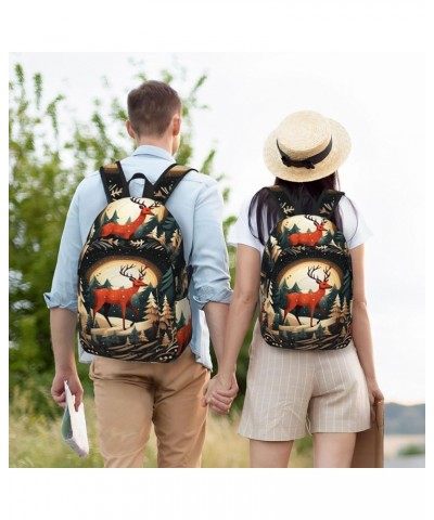 Merry Christmas Deer Print Casual Double Shoulder Daypack,Anti-Theft Travel Canvas Backpack For Men And Women Black Small $18...