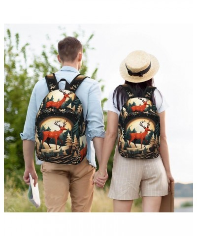 Merry Christmas Deer Print Casual Double Shoulder Daypack,Anti-Theft Travel Canvas Backpack For Men And Women Black Small $18...