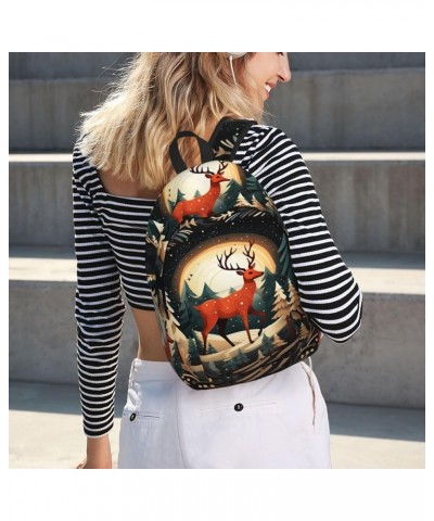 Merry Christmas Deer Print Casual Double Shoulder Daypack,Anti-Theft Travel Canvas Backpack For Men And Women Black Small $18...