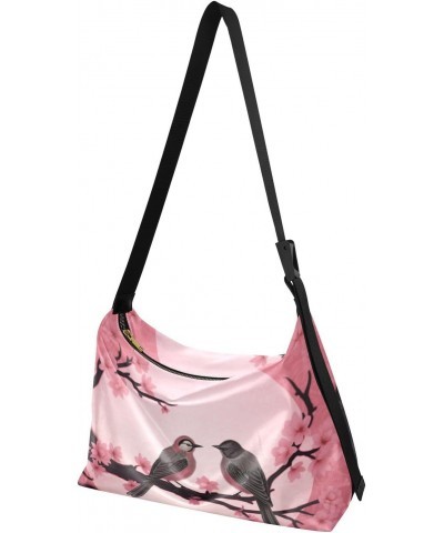 Cherry Blossom Bird Hobo Shoulder Bag for Women Men PU Leather Crossbody Bag Slouchy Tote Handbags for Work Travel $19.79 Totes