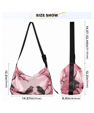 Cherry Blossom Bird Hobo Shoulder Bag for Women Men PU Leather Crossbody Bag Slouchy Tote Handbags for Work Travel $19.79 Totes