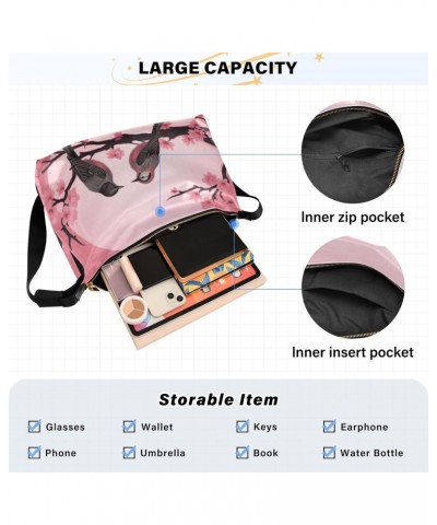 Cherry Blossom Bird Hobo Shoulder Bag for Women Men PU Leather Crossbody Bag Slouchy Tote Handbags for Work Travel $19.79 Totes