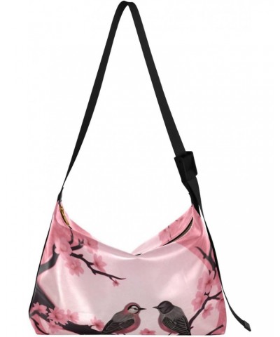 Cherry Blossom Bird Hobo Shoulder Bag for Women Men PU Leather Crossbody Bag Slouchy Tote Handbags for Work Travel $19.79 Totes