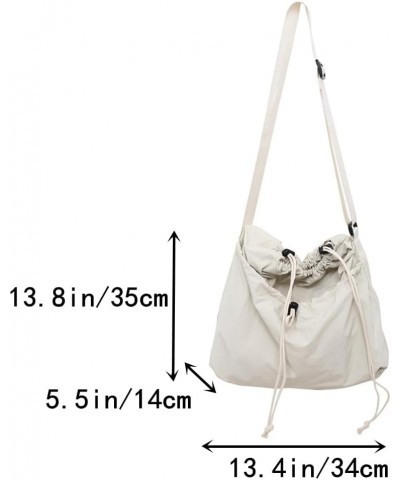 Women's Fashionable Nylon Crossbody Bag Simple Shoulder Bag Trendy Travel Purse Drawstring Bag Lightweight Messenger Bag Beig...