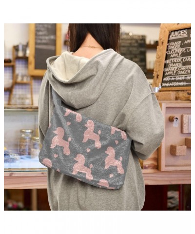 Women Boho Handbag Pink Poodle Heart Grey Underarm Bag Tote Bag Shoulder Bag Crossbody Bag Fluffy Cell Phone Purse Patriot La...