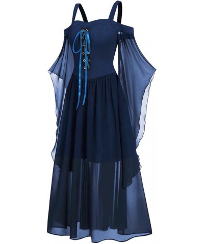 Womens Renaissance Cosplay Costume Christmas Cosplay Party Dress Halloween Dress Trumpet Sleeves Chemise Boho Set 1-navy $7.4...