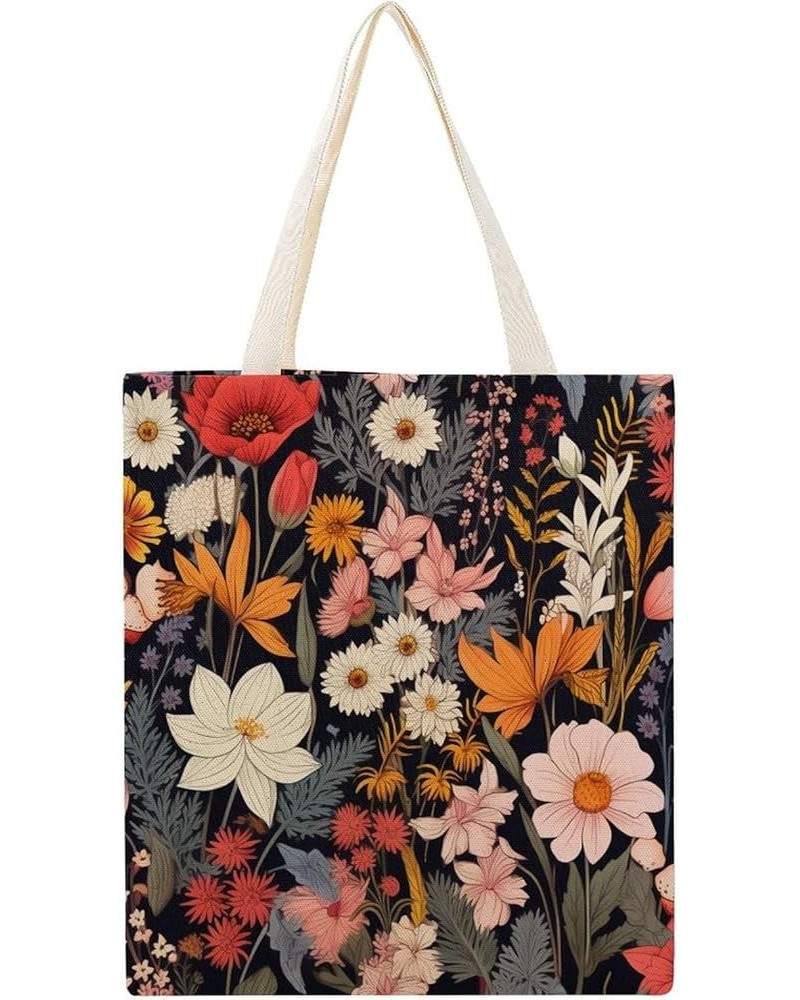 Colorful Wild Flowers Country Botanical Canvas Tote Plants Wild Flower Makeup Bags Aesthetic Cute Tote Bags Gifts Totebag-6 $...