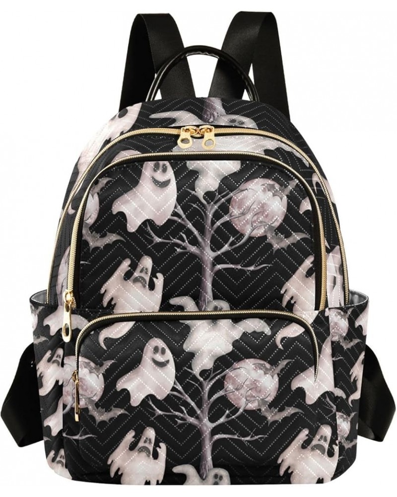 Halloween Women Backpack Spooky Ghost Moon Anti-Theft Travel Backpack with Luggage Belt Durable Lightweight Handbag Lady Purs...