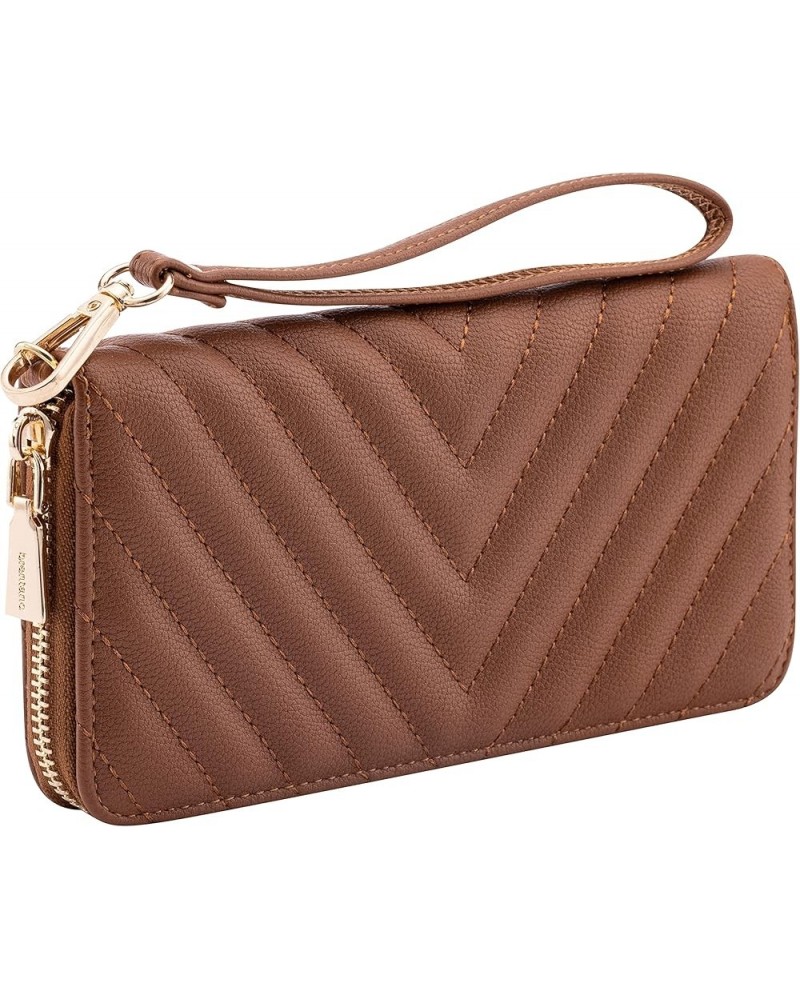 Brentano Vegan Leather Slim Single-Zipper Chevron Embroidered Wallet Clutch with Removable Wrist Strap (BLACK) Brown $13.77 C...