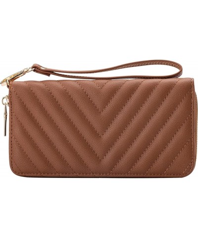 Brentano Vegan Leather Slim Single-Zipper Chevron Embroidered Wallet Clutch with Removable Wrist Strap (BLACK) Brown $13.77 C...