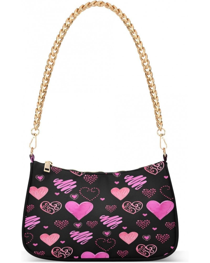 Valentine's Purple Hearts Womens Shoulder Bag for Women Hobo Tote Handbag Gold Chain Crossbody Bag with Zipper Clutch Purse H...