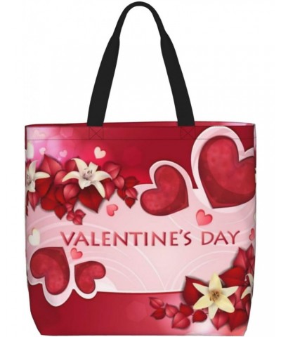 Women'S Soft Tote Shoulder Bag Valentine'S-Flowers Foldable Travel Purse With Zipper Closure $13.65 Totes