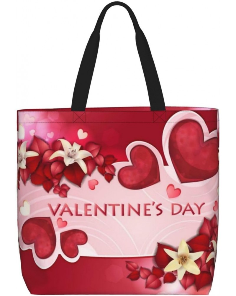 Women'S Soft Tote Shoulder Bag Valentine'S-Flowers Foldable Travel Purse With Zipper Closure $13.65 Totes