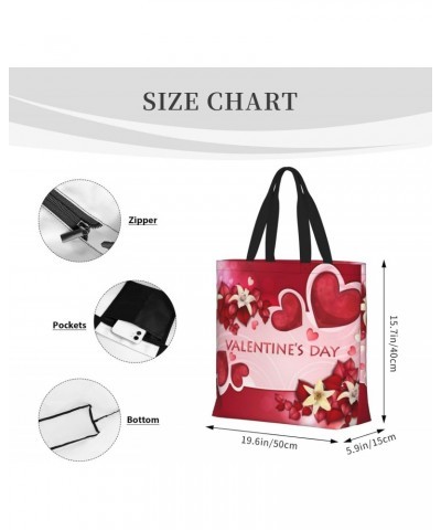 Women'S Soft Tote Shoulder Bag Valentine'S-Flowers Foldable Travel Purse With Zipper Closure $13.65 Totes