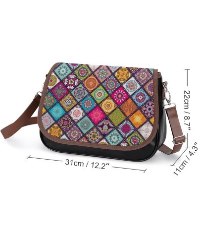 Printed Crossbody Bags Women City Leather Shoulder Bag Satchel Hobo Bags Trendy Orange Geometry Color5 $17.20 Hobo Bags