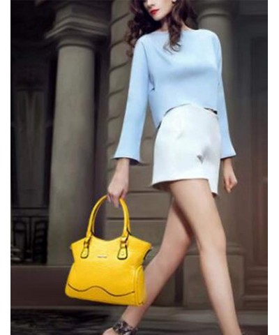 Women PU Leather 6pcs Set Handbag Tote Shoulder Bags Top-handle Satchel Purses Cltuch Yellow $29.49 Crossbody Bags