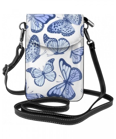 Beautiful Blue Butterfly Mini Crossbody Bag Leather Shoulder Purse Bag Cell Phone Purse For Women $22.03 Shoulder Bags