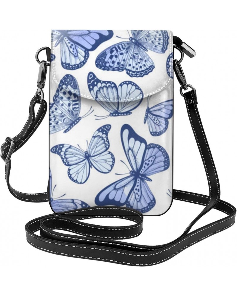 Beautiful Blue Butterfly Mini Crossbody Bag Leather Shoulder Purse Bag Cell Phone Purse For Women $22.03 Shoulder Bags