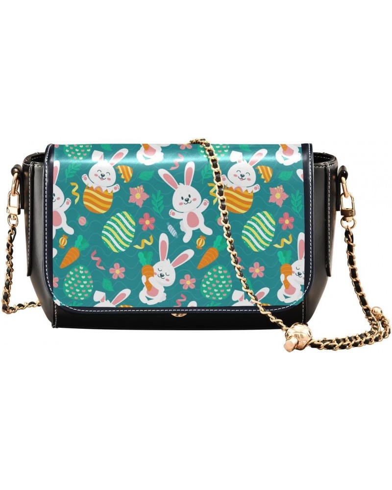 Cute Bunnies Design Stylish Leather Clamshell Crossbody Handbag with Detachable Adjustable shoulder strap $16.40 Crossbody Bags