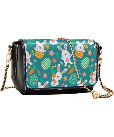 Cute Bunnies Design Stylish Leather Clamshell Crossbody Handbag with Detachable Adjustable shoulder strap $16.40 Crossbody Bags