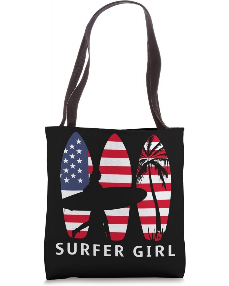 American Flag Surfer Girl Surfboard Flag Surfing Tote Bag $9.90 Totes