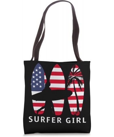 American Flag Surfer Girl Surfboard Flag Surfing Tote Bag $9.90 Totes