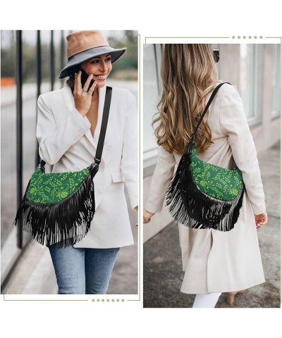 Women Fringe Tassel Cross Body Bag Ombre Blue Lotus Leisure Shoulder Bag Color146 $13.22 Crossbody Bags