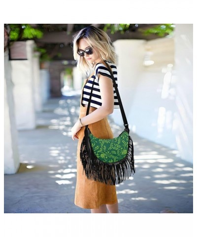 Women Fringe Tassel Cross Body Bag Ombre Blue Lotus Leisure Shoulder Bag Color146 $13.22 Crossbody Bags