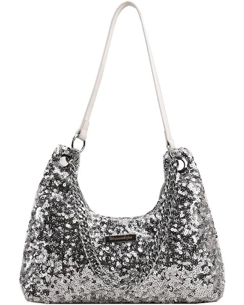 Womens Mermaid Sequins Shoulder Bag Reversible Sequin Handbag Purse Sparkling Tote Shiny Hobo Bag Pink D-silver $34.06 Totes