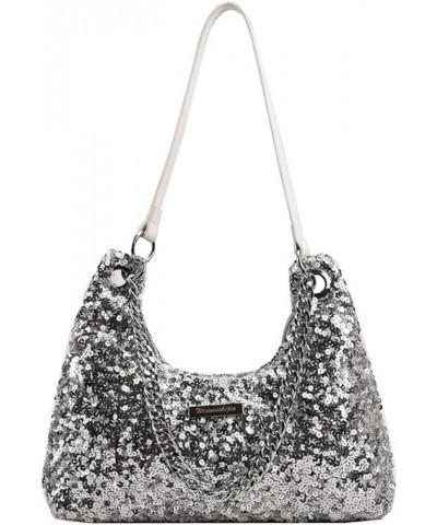 Womens Mermaid Sequins Shoulder Bag Reversible Sequin Handbag Purse Sparkling Tote Shiny Hobo Bag Pink D-silver $34.06 Totes