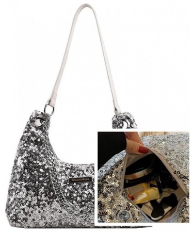 Womens Mermaid Sequins Shoulder Bag Reversible Sequin Handbag Purse Sparkling Tote Shiny Hobo Bag Pink D-silver $34.06 Totes