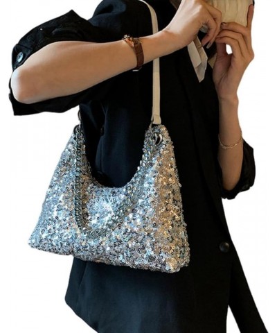 Womens Mermaid Sequins Shoulder Bag Reversible Sequin Handbag Purse Sparkling Tote Shiny Hobo Bag Pink D-silver $34.06 Totes